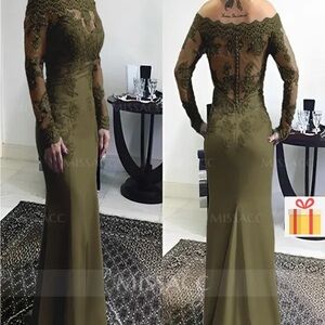 Chic Olive Green Lace Long Sleeve Dress